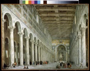 Interiör av basilikan Saint Paul utanför murarna i Rom. Interiör av basilikan St. Paul utanför murarna i Rom. Målning av Giovanni Paolo Panini (eller Pannini