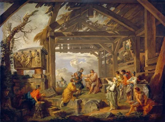 Sibylla av Cumae som profeterar Kristi födelse. Målning av Giovanni Paolo Panini (Pannini) (1691-1765), olja på duk