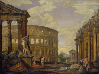 Landskap med Hercules och ruinerna av det antika Rom par Panini, Giovanni Paolo