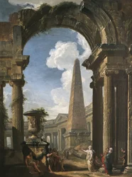 Ruiner av ett tempel med en sibylla, ca 1719 (olja på duk)