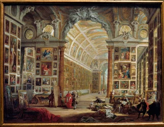 Silvio Valenti Gonzagas (eller Gonzagues) (1690-1756) galleri, kardinal hos Clemens XII. Målning av Giovanni Paolo Pannini (Panini) (1691-1765), 1700-talet, 0,48 x 0,64 m, Marseille, konstmuseet