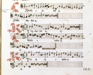 Kyrie-manuskript av "Messes of Mantua" av Giovanni Pierluigi da Palestrina (1525 - 1594), italiensk kompositör.