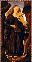 Musan Terpsichore, ca 1480, av Giovanni Santi (1430 eller 1440-1494), trä, cm 82x39. Italien