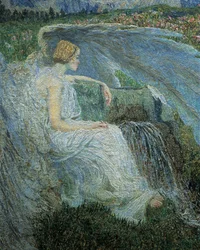 Kärlek vid livets fontän eller älskare vid livets källor, av Giovanni Segantini, detalj