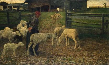 Gå tillbaka till vecket, av Giovanni Segantini (1858-1899)