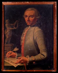 Porträtt av den österrikiska kompositören och harpisten Christian Joseph Lidarti (1730-1793) Målning av Giovanni Stella. 1700-talet. Bologna, Civic museum Bibliografiska museet