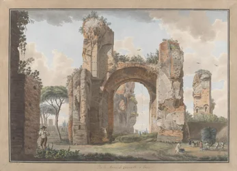 Interiör av baden i Caracalla, ca. 1780. Skapare: Giovanni Volpato, Louis Ducros.