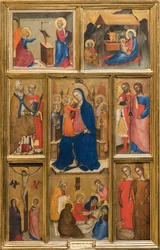 Italienska:  Polittico con Madonna con Bambino Madonna och barn med helgon