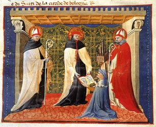 Miniatyr av stadgarna för draperisällskapet, av Giovanni da Modena