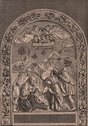Nativity av Giovanni della Robbia (1469-1529 eller 1530), Pinacoteca di Citta di Castello, Umbrien, Italien, träsnitt från Le cento citta d