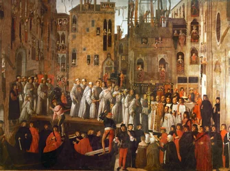 Miraklet med reliken av det heliga korset på Campo San Lio i Venedig (olja på duk)