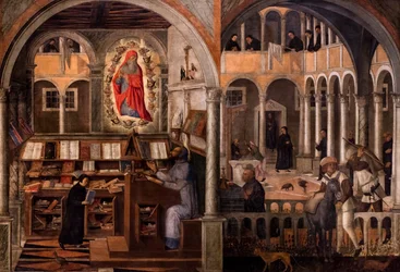 Sankt Hieronymus framträder för Sankt Augustinus, ca 1505-1510 (olja och tempera på duk)