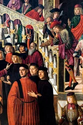 Det mirakulösa tillfrisknandet av Benvegnudo da San Polos dotter tack vare en korsrelik, ca 1502 (olja på duk)