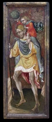 Saint Christopher bär Jesus Kristus på sina axlar. Målning av Giovanni Di Paolo Di Grazia (Giovanni dal Poggio
