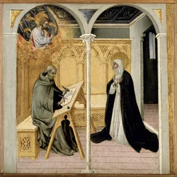 St. Katarina av Siena dikterar hennes dialoger, c.1447-61 (tempera på panel)