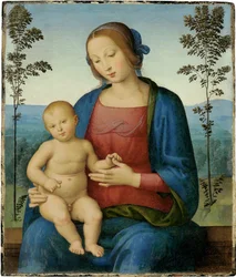 Jungfrun och barnet (Madonna och barnet) - Målning av Lo Spagna (Giovanni di Pietro) (1450-1528), olja på trä (36,8x31,4 cm), italiensk renässans - Privat samling