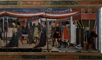 Frontal från Adimari Cassone, detalj av höger sektion, c.1450 (tempera på panel) (detalj av 80304)