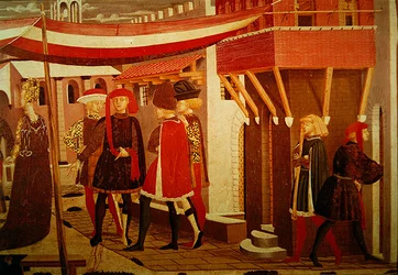 Frontal från Adimari Cassone, detalj av höger panel, c.1450 (tempera på panel) (detalj av 166335, se även 80304)