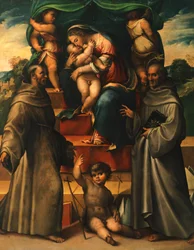 Madonna med barn och heliga, av Girolamo Marchesi da Cotignola (1471-ca 1540)
