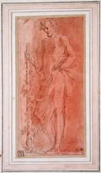 Bacchus (penna och brunt bläck och tvätta på papper)
