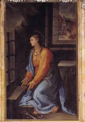 Porträtt av Saint Apollonia i fängelse (olja på duk