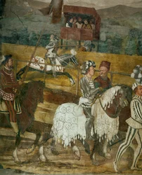 Kung Christian och Bartolomeo Colleoni tittar på en turnering (freska)