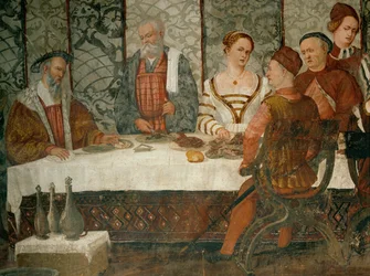 Kung Christian av Danmarks besök i Malpaga 1474 (fresk)