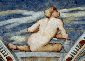 Naken man, Detalj av fresker av Girolamo Romanino (ca 1484-efter 1559), beställd av Bernardo Clesio