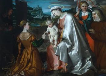 Mystisk äktenskap av Saint Catherine i närvaro av Saints Ursula, Lawrence och Angela Merici, av Girolamo Romanino (ca 1484-efter 1562)