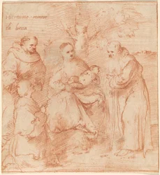 Madonnan och barnet med de heliga Franciskus och Anthony Abbot och en donator