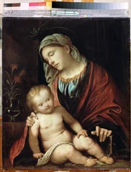 ""Madonna och barn"" Målning av Gerolamo Romanino (1485/6-1566) Circa 1520 Hermitage Museum, Sankt Petersburg