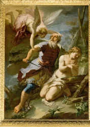 Abraham beredd att offra Isak (målning på duk)