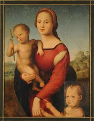 Jungfru Maria och barnet med Johannes (olja på pannå)