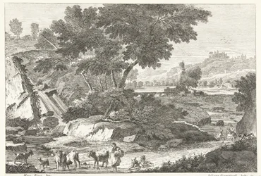 Landskap med herdar och boskap vid vattenfallet Italienska landskap (serietitel)