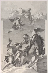 Sankt Martin, till häst, ger sin mantel till en tiggare..., 1760-1800.