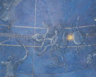 Solens väg genom stjärnorna natten till den 4 juli 1442, detalj av Tvillingarna och Kräftan, från soffiten ovanför altaret, ca 1430 (detalj av 85088)