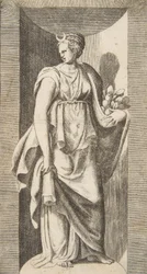 Diana håller frukt i sin vänstra hand stående inom en nisch, ca. 1531-76.