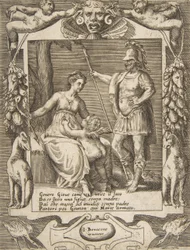 Juno, Mars och Cupid, utspelad inom en utarbetad ram, från 