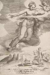 Juno tittar på Jupiter och Io, från The Loves of the Gods, 1531-60.