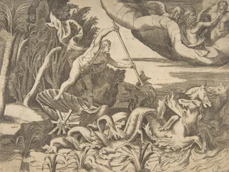Neptunus i sin vagn dras av sjöhästar, från 