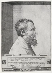 Porträtt av Michelangelo i profil vänd åt höger