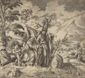 Resten av den heliga familjen på deras flykt till Egypten, 1531-76.