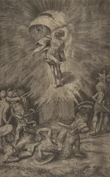 Kristi uppståndelse, med en banderoll i sin högra hand, soldater som omger t..., 1561.