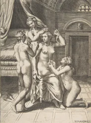 Toaletten av Psyche som sitter i centrum som sköts, 1531-76.