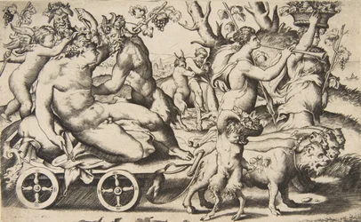 Triumf av Bacchus som sitter på en vagn till vänster, 1531-76.