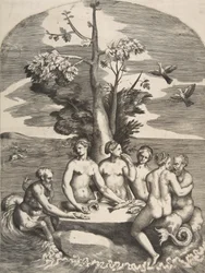 Två havsgudar åtföljda av fyra nymfer, 1531-76.