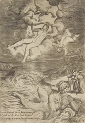 Venus tumlar med putti i molnen, från 