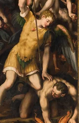 Norra tvärskeppet, ärkeängelns altare, ärkeängeln Mikael som dödar den onde, Giulio Campi 1566, detalj