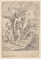 En skyddsängel som går hand i hand med ett litet barn, 1640-60.