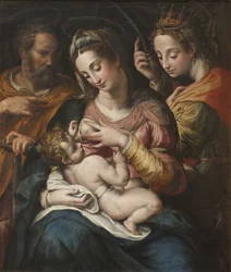 Den heliga familjen med St Catherine, ca 1600